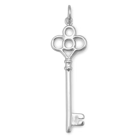 Rhodium Plated Key with Crown Top Pendant