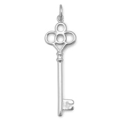 Rhodium Plated Key with Crown Top Pendant