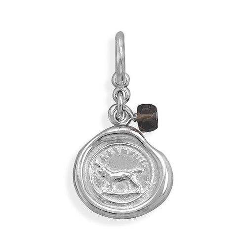Faithful Dog Charm with Smoky Quartz Bead