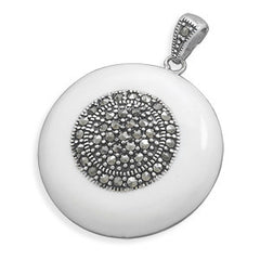White Enamel Pendant with Marcasite