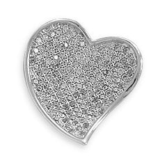Rhodium Plated CZ Heart Slide
