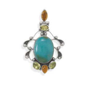 Reconstituted Turquoise with Multistone Ornate Slide