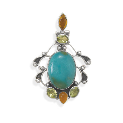 Reconstituted Turquoise with Multistone Ornate Slide