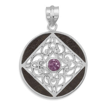 Wood Inlay Pendant with Amethyst