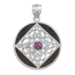 Wood Inlay Pendant with Amethyst