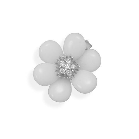 White Agate and CZ Flower Pendant