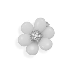 White Agate and CZ Flower Pendant