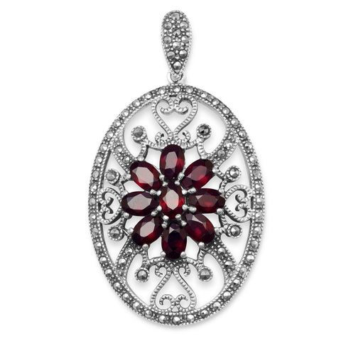 Oval Marcasite and Garnet Pendant