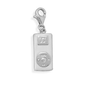 Rhodium Plated Portable Music Player Charm with Lobster Clasp