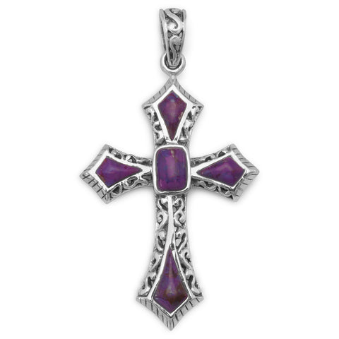 Reconstituted  Dyed Purple Turquoise Cross Pendant