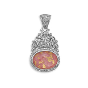 Rhodonite, Gold Leaf and Quartz Pendant