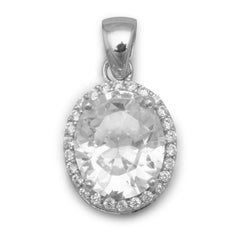 Rhodium Plated Oval CZ Pendant