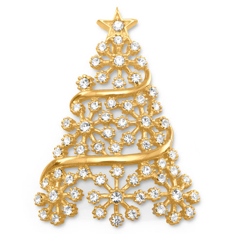 14 Karat Gold Plated Crystal Christmas Tree Slide