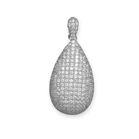 Rhodium Plated Micro Pave CZ Pear Shape Drop Pendant