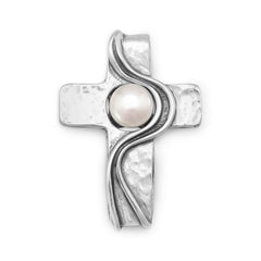 Oxidized Cross Pendant with Cultured Freshwater Pearl