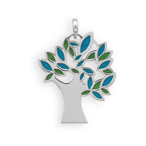 Blue and Green Enamel Tree Pendant