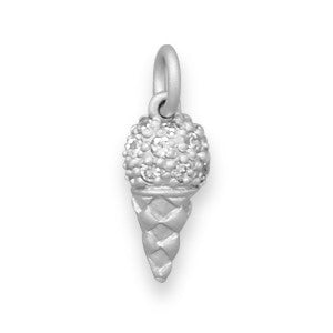 Rhodium Plated Ice Cream Cone Charm