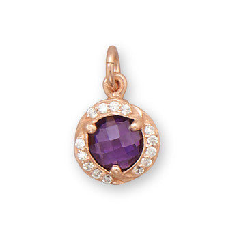14 Karat Rose Gold Plated Purple CZ Pendant