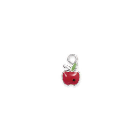 Tiny Rhodium Plated Red Epoxy Apple Charm
