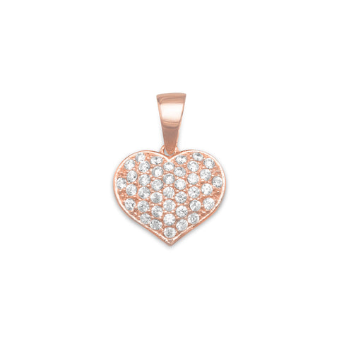 14 Karat Rose Gold Plated Pave CZ Heart Pendant