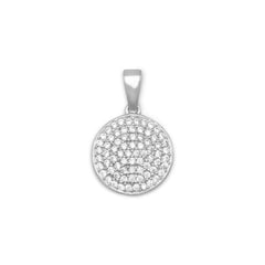 Rhodium Plated Pave CZ Disc Pendant