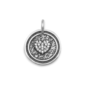 Oxidized Round CZ Heart Pendant