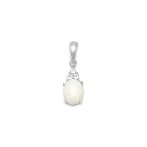 Rhodium Plated Australian Opal and White Topaz Pendant