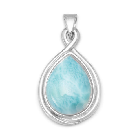 Rhodium Plated Pear Shape Larimar Pendant