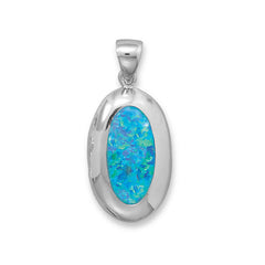Rhodium Plated Inlay Synthetic Opal Pendant