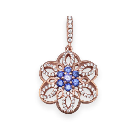 14 Karat Rose Gold Plated CZ Flower Pendant