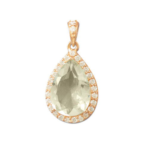 14K Rose Gold Plated Green Amethyst Pendant