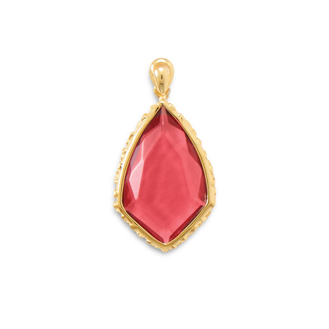 18 Karat Gold Plated Red Glass Drop Pendant