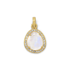 14 Karat Gold Plated Rainbow Moonstone and Gray Diamond Pendant