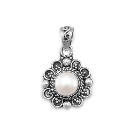 6mm Cultured Freshwater Pearl on Diamond Shape Pendant