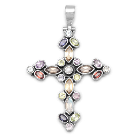 Multicolor Stone Cross Hinged Pendant