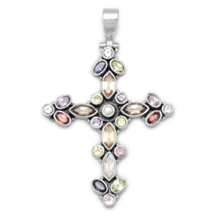 Multicolor Stone Cross Hinged Pendant