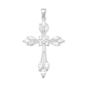 Cut Out Marquise and Round CZ Cross Pendant
