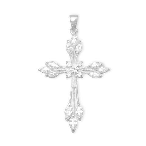 Cut Out Marquise and Round CZ Cross Pendant