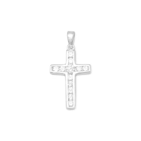 Small Channel Set CZ Cross Pendant