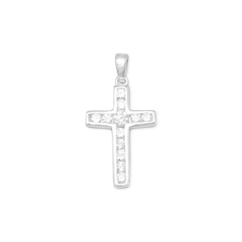 Small Channel Set CZ Cross Pendant