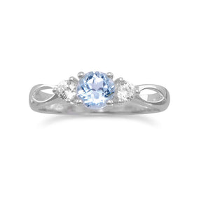 Rhodium Plated Blue Topaz Ring