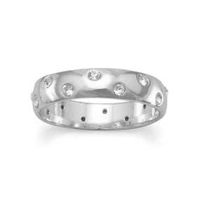 Rhodium Plated Band with Clear Rhinestones