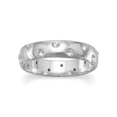 Rhodium Plated Band with Clear Rhinestones