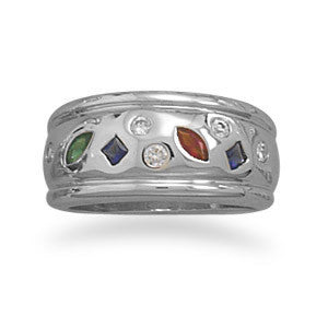 Rhodium Plated Multicolor/Multishape CZ Ring