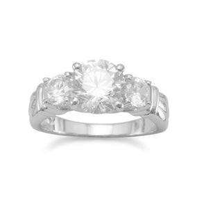 Rhodium Plated Triple CZ Ring
