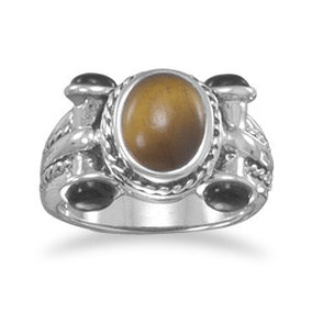 Oval Tiger's Eye with Black Onyx Ring