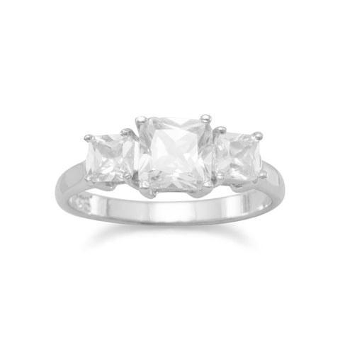 Rhodium Plated 3 Square CZ Ring