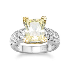 Rhodium and 14 Karat Gold Plated Yellow CZ Ring