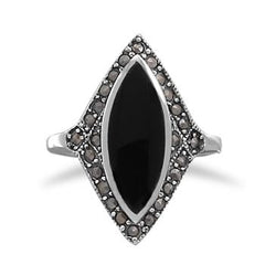 Marquise Black Onyx with Marcasite Edge Ring