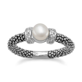 Rhodium Plated Oxidized Band with 6mm Cultured Freshwater Pearl